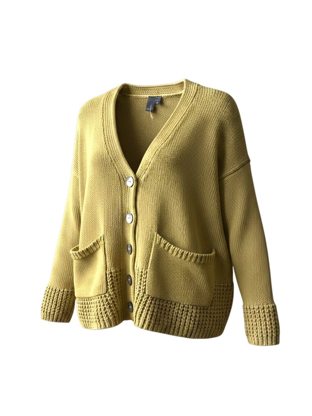 Shannan Passero Chunky Knit Cardigan Sz M Mustard Yellow Pockets Boho Cotton